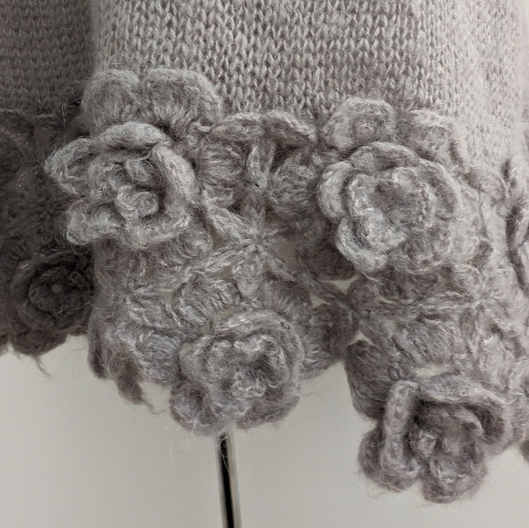 Angora Mohair Manoush crochet floral applique sweater dress Sz M - Picture 5 of 12